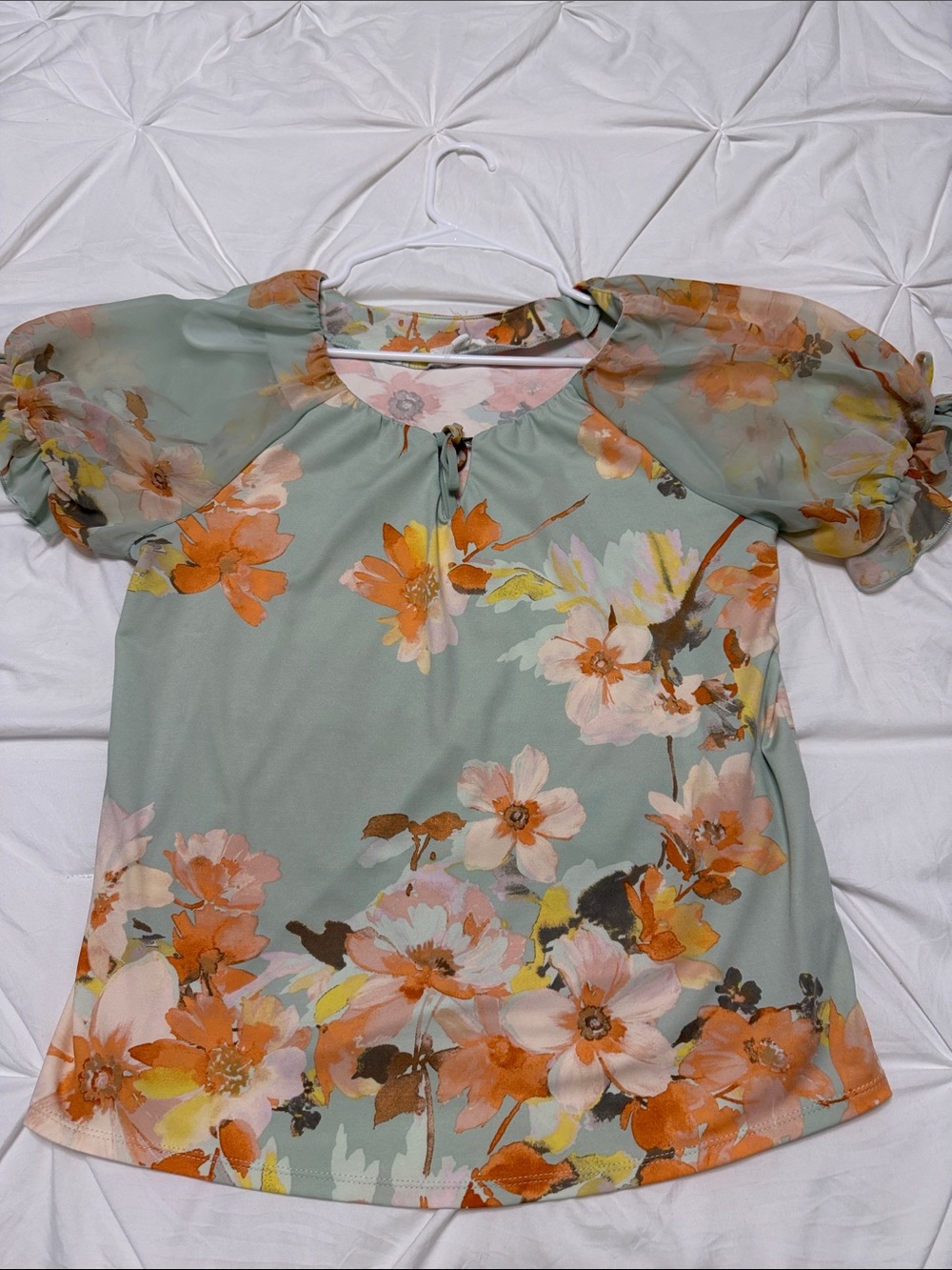 PerSeption Concept Mint Green Blouse with Orange Floral Print